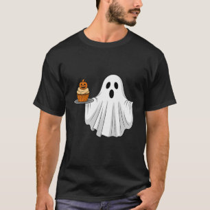 Camiseta Fantasma Bonita do Halloween Segurando Pocke Cupca