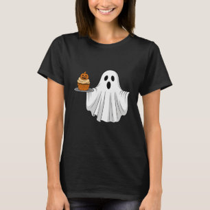 Camiseta Fantasma Bonita do Halloween Segurando Pocke Cupca