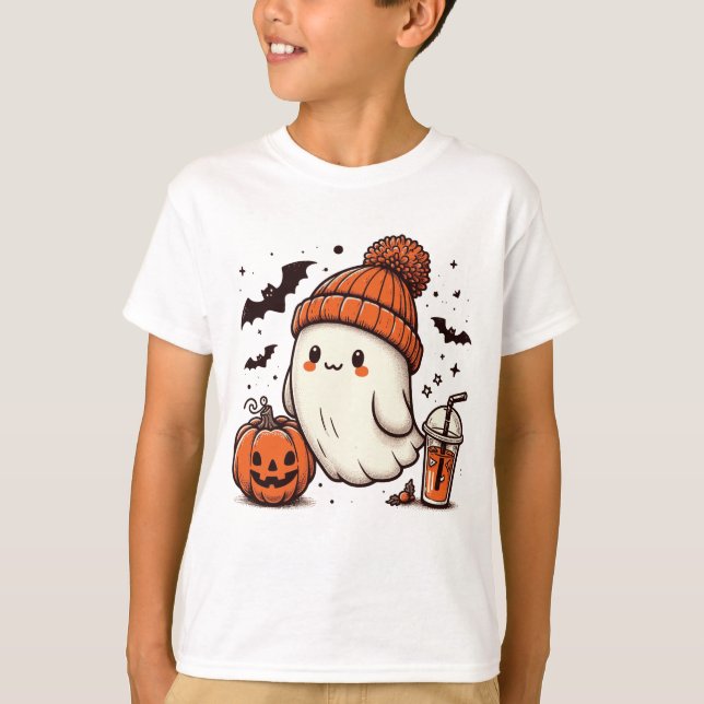Camiseta Fantasma Bonita no Halloween de Pumpkin (Frente)