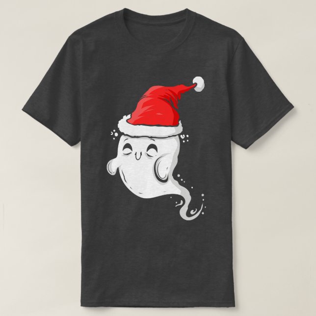 Camiseta Fantasma Bonita Vestindo Papai Noel no Dia de Nata (Frente do Design)
