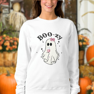 Camiseta Fantasma Bonito Bebendo Vinho no Halloween