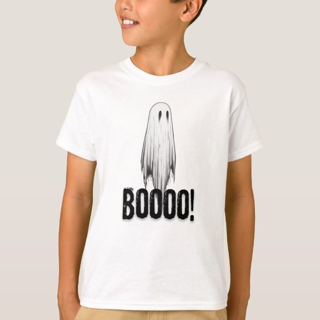 Camiseta Fantasma Bonito "Boooo"! Dia das Bruxas (Frente)