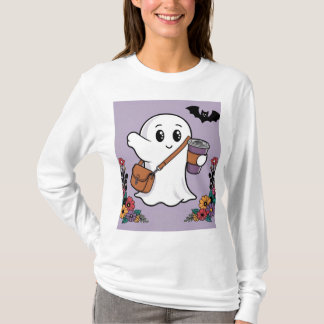 Camiseta Fantasma Bonito com Café e Na moda