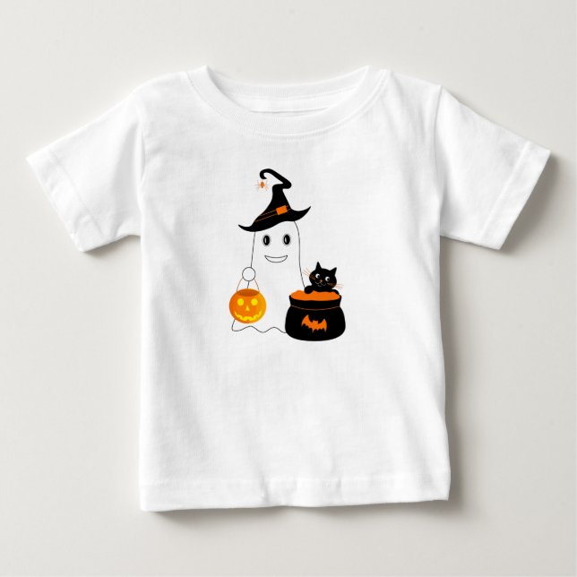 Camiseta Fantasma bonito com gato preto celebra o Dia do Di (Frente)
