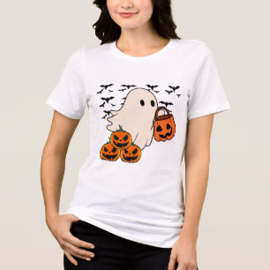 Camiseta Fantasma Bonito com Pedra no Halloween Trick-or-Tr