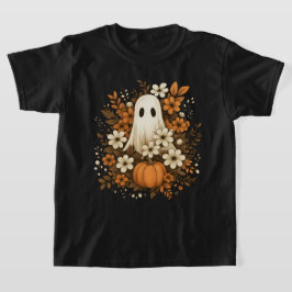 Camiseta Fantasma Bonito Com Pumpkin E Flores De Queda - Ha