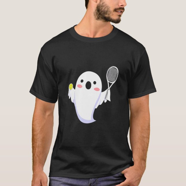 Camiseta Fantasma Bonito Jogando Tênis Halloween Tênis Ghos (Frente)