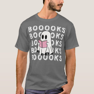 Camiseta Fantasma Bonito Lendo um Livro Rosa em Escuro