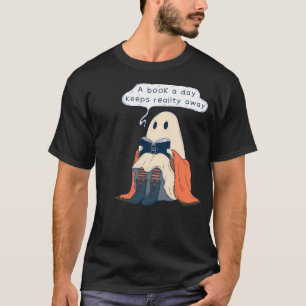 Camiseta Fantasma Bonito Lendo Um Livro - Um Livro A Dia Ma