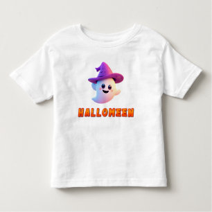 Camiseta Fantasma Bonito Vestindo Chapéu de Bruxa Roxo