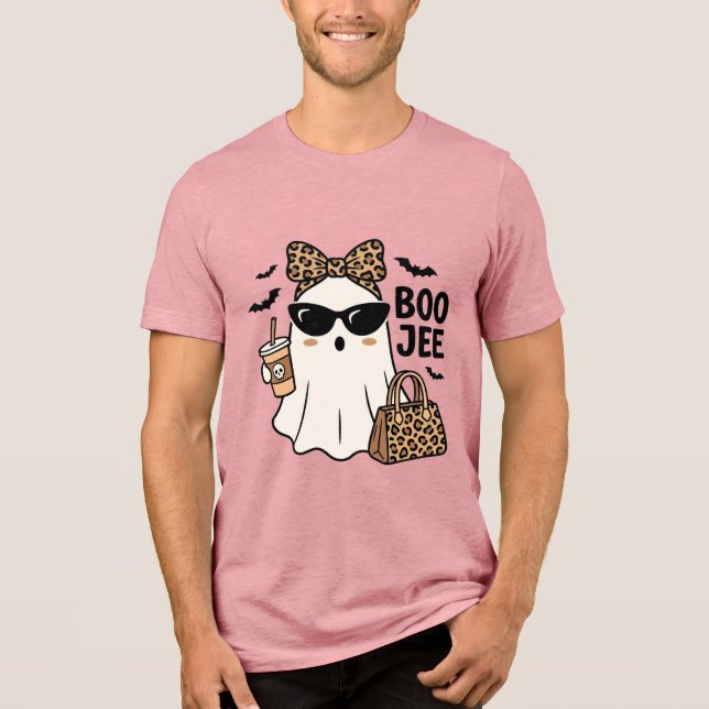 Camiseta Fantasma Boo Jee Halloween Arco de Leopardo Design (Frente)