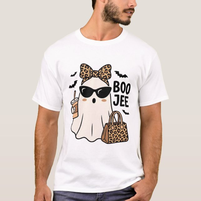 Camiseta Fantasma Boo Jee Halloween Arco Leopardo Design Ve (Frente)