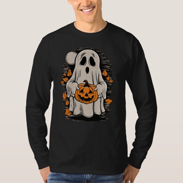 Camiseta Fantasma com abóbora, Homens de Halloween (Frente)