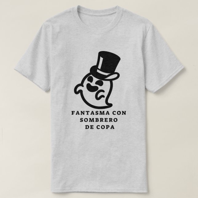 Camiseta Fantasma com chapéu superior e texto em espanhol (Frente do Design)