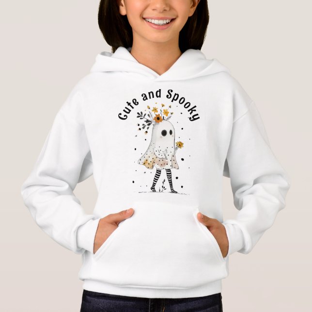 Camiseta Fantasma com Girassóis Fofo e Feliz Dia das Bruxas (Frente)