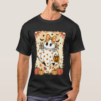 Camiseta Fantasma com Laço Preppy Halloween Abóbora Tempora