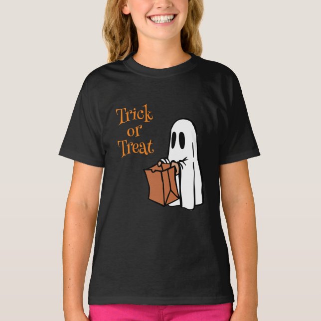 Camiseta Fantasma com Trick ou Tratar Bag (Frente)
