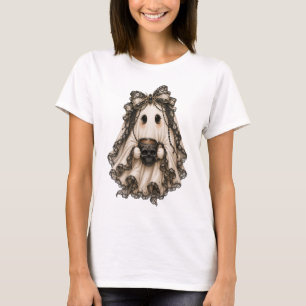 Camiseta Fantasma Coquete Adorável Com Café Halloween