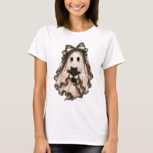 Camiseta Fantasma Coquete Adorável de Gato no Halloween