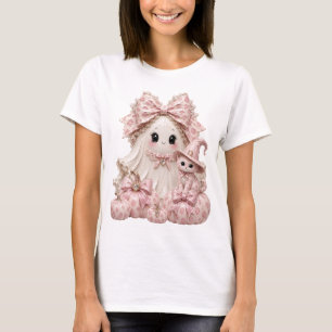 Camiseta Fantasma Coquete Rosa Gatinho de Bruxa no Hallowee
