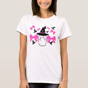 Camiseta Fantasma Coquette Rosa com Arcos no Halloween