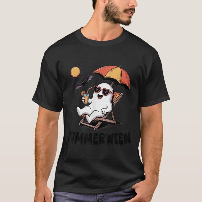 Camiseta Fantasma Cute Spooky Com Vibas De Verão (Frente)