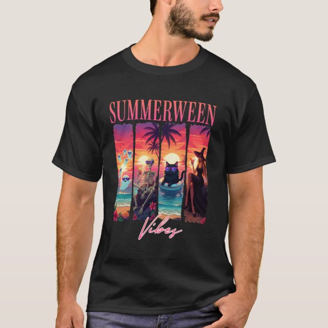 Camiseta Fantasma da Bruxa do Esqueleto do Verãoween Vibraç (Frente)