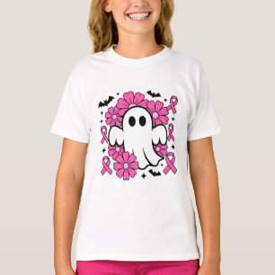 Camiseta Fantasma da Consciência do Cancer com Flores Rosa