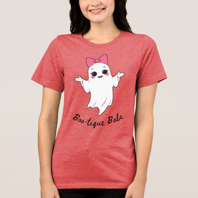 Camiseta Fantasma da Garota Retro Bonita com Arco de Cabelo (Frente)