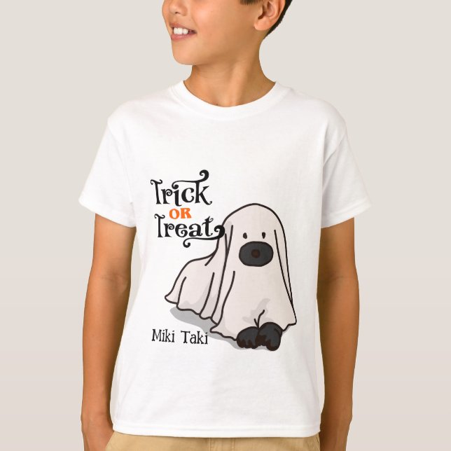 Camiseta Fantasma de Cachorro Engraçado do Dia das Bruxas (Frente)