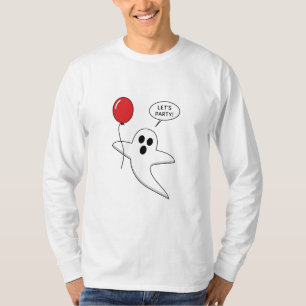 Camiseta Fantasma de Cartoon Bonito com Balão Vermelho