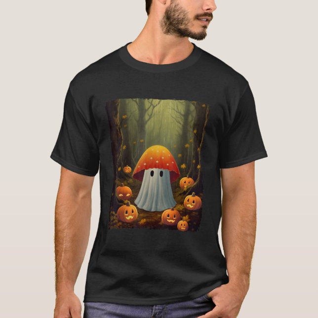 Camiseta Fantasma De Cogumelo Na Floresta De Halloween Góti (Frente)