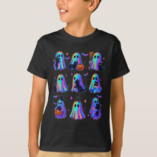 Camiseta Fantasma De Cor Floral Segurando Um Gato Preto Pre
