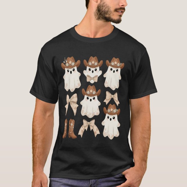 Camiseta Fantasma de Cowboy de Halloween Fofo (Frente)