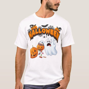 Camiseta Fantasma de Desenho Animado Fofo e Abóbora de Hall
