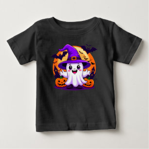 Camiseta Fantasma de desenho animado fofo em chapéu de brux