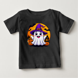 Camiseta Fantasma de desenho animado fofo em chapéu de brux
