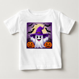 Camiseta Fantasma de desenho animado fofo em chapéu de brux