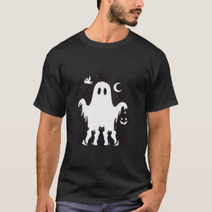 Camiseta Fantasma de Gato Bonito com Mulheres de Halloween