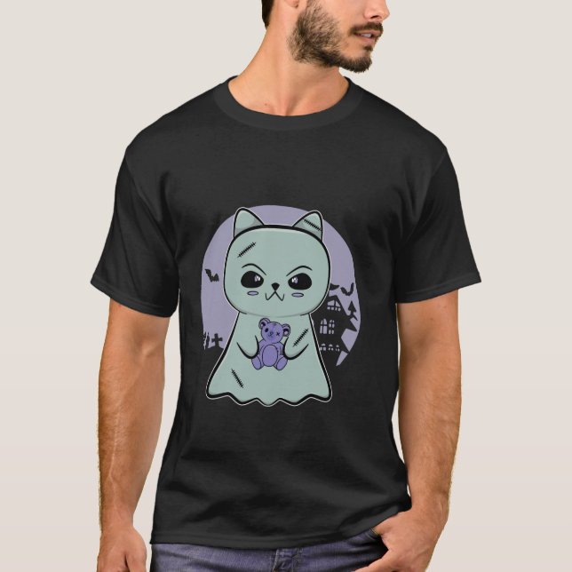 Camiseta Fantasma De Gato Preto E Gótico De Animo Para (Frente)
