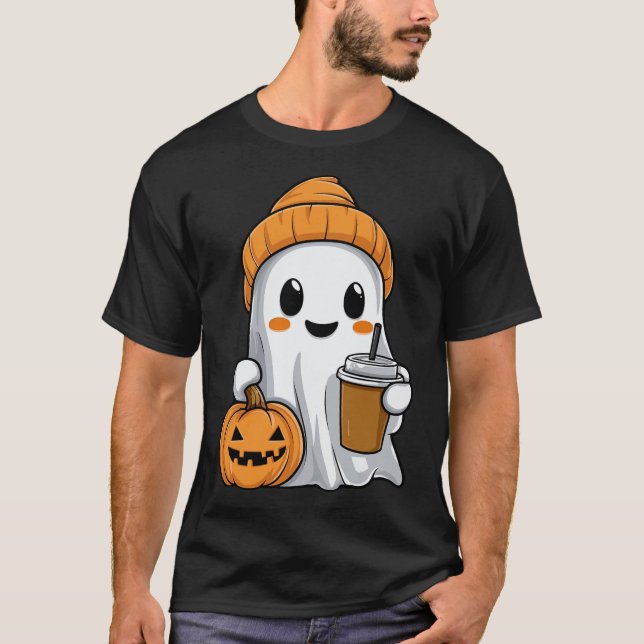 Camiseta Fantasma De Halloween Com Engraçado Café Encantado (Frente)