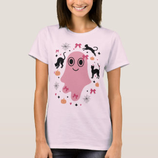 Camiseta Fantasma de Halloween Coquette Rosa