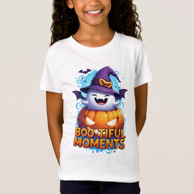 Camiseta Fantasma de Halloween Fofo Com Morcegos Voadores e (Frente)