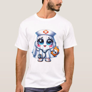 Camiseta Fantasma de Halloween fofo em uniforme de enfermei