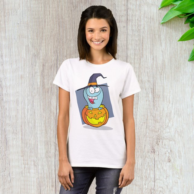 Camiseta Fantasma de Halloween na Bruxa Louca de Pumpkin (Criador carregado)