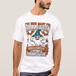 Camiseta Fantasma de Halloween Pronto Bruxa Chapéu Morcegos