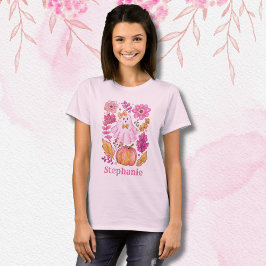 Camiseta Fantasma de Halloween Rosa Pastel com Nome Persona