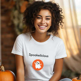 Camiseta Fantasma de Halloween Sorrindo de Smilha de Laranj