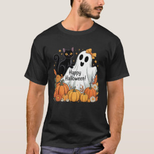 Camiseta Fantasma de Halloween Vintage Segurando Gato Preto