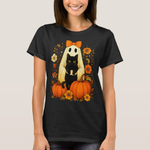 Camiseta Fantasma de Halloween Vintage Segurando Gato Preto